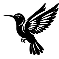 Fototapeta premium Stunning Black Hummingbird Silhouette in Dynamic Flight, Elegant Nature Vector Art for Design, Wildlife Illustration
