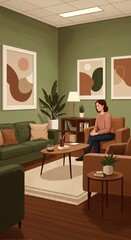 Woman in Therapy Session Comfortable Waiting Room Mental Health