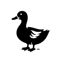 Obraz premium Duck Silhouette Icon – Black Standing Bird Facing Right with Webbed Feet and Wing Details