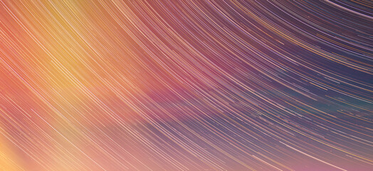 Unusual Stars Effect Sky. Meteors Fly Across Night Sky. Panoramic View Of Night Sky. Large Exposure. Blurred Stars In Sky. Soft Colors. Light Magenta Sky Background. Amazing Stars Effects In Sky. Blue