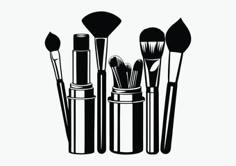 black and white brushes makeup line art silhouette, vector illustration on white background