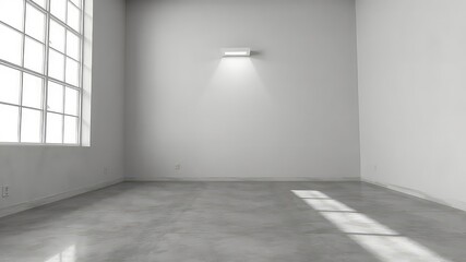 Fototapeta premium Modern interior space with bright window and concrete floor presents a blank canvas for creative expression