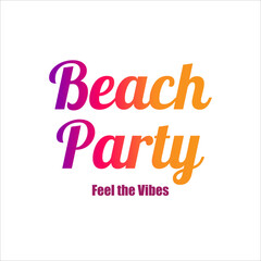 Fototapeta premium “Beach Party” logo with playful summer vibes in a vibrant pink-orange gradient – ideal for fun event flyers, tropical party posters, and relaxed seasonal designs