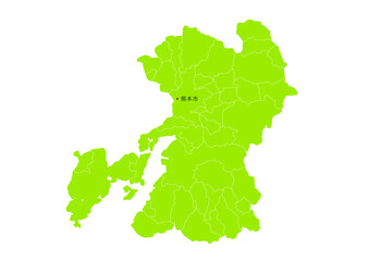 Obraz premium 熊本県の行政区分付き地図