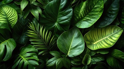 Fototapeta premium Lush tropical leaves, nature background, greenery, vibrant colors
