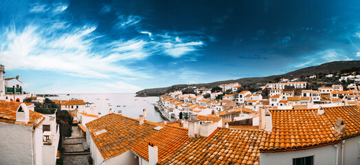 Cadaques, Province Of Girona, Catalonia, Spain. Panoramic View Cityscape