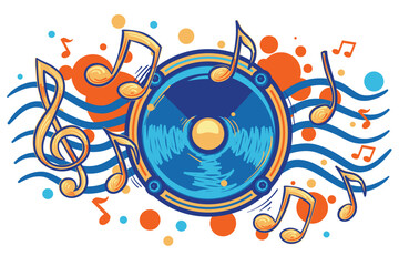 Colorful drawn loudspeaker with music notes - musical design