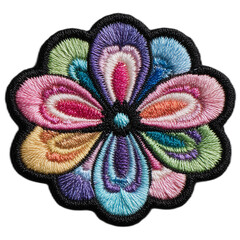 Naklejka premium Colorful concentric embroidered flower with teardrop-shaped petals