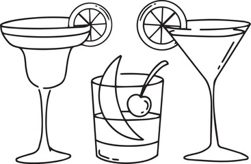set of cocktails Cocktail Vector Outline Minimalist Line Art of Gin, Mojito, and Alcoholic Drinks for Bar & Party Design