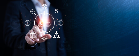 Future finance technology and global business economy innovation, digital banking, percentage...