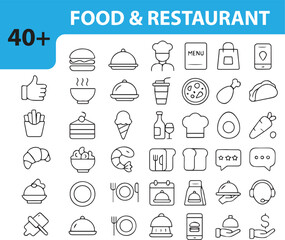 Food and Restaurant Line Icons Set,  Editable Vector Symbols for Dining, Cooking, Menu, and Culinary Services

