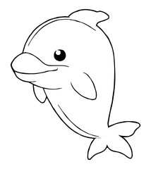 A cartoon dolphin illustration with a rounded body and fins