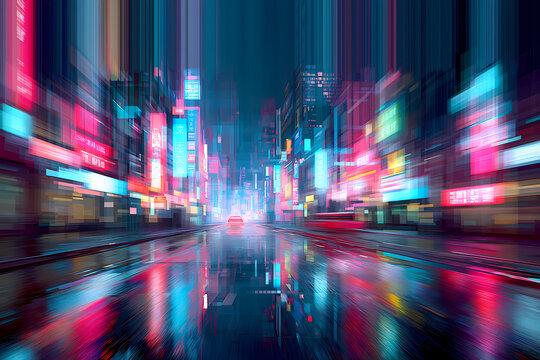 First-Person High-Speed Night Drive Through a Neon Cyberpunk City
