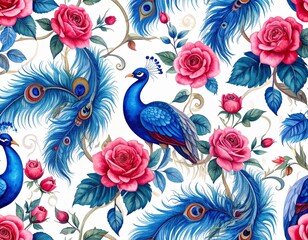 Fototapeta premium Seamless repeating Mughal-inspired floral pattern featuring stylized blooming rose