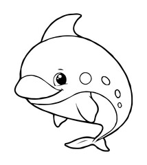 A cartoon dolphin with spots on its body and a friendly smile