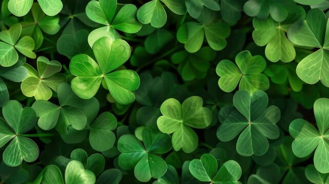 Cluster of fresh, green clover leaves against a soft blurred background