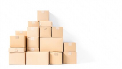 Obraz premium Stack of Beige Cardboard Boxes White Background beige boxes