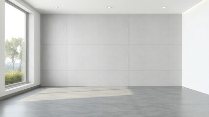 Modern and Minimalist Interior Space with Natural Light and Concrete Walls Creates a Bright and Airy Ambiance