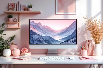 Chic Pink and Rose Gold Workspace