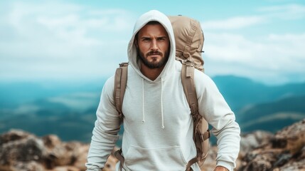A determined hiker traverses a rugged landscape under a vast sky, embodying the spirit of adventure and the thrill of exploration in nature's wonders.