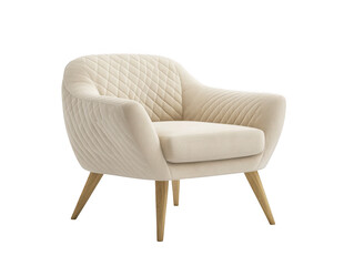 Naklejka premium Beige velvet armchair with wooden legs isolated on transparent background