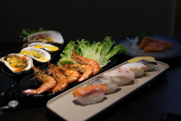 Sashimi and sushi on the table. High quality photo