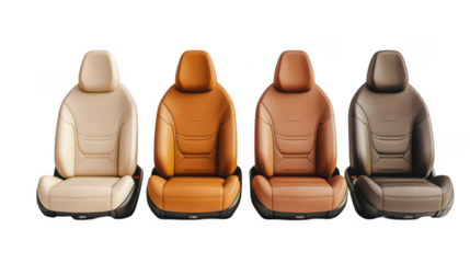 Four car seats in different colors isolated on transparent background