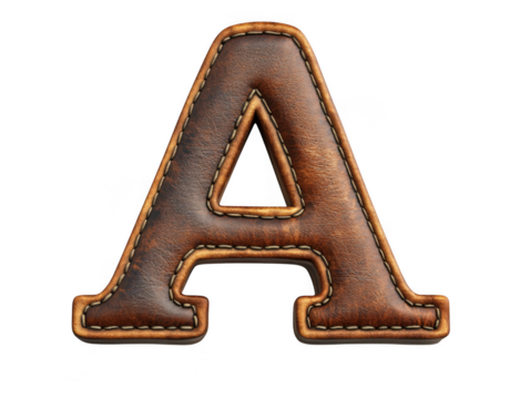 Leather letter a with stitching isolated on transparent background