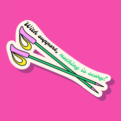 Colorful doodle-style trekking poles sticker in Y2K aesthetic with motivational quote 