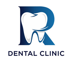 Initial R letter Dental Clinic Logo Design vector Template. Abstract Letter R Dental Clinic logo Design