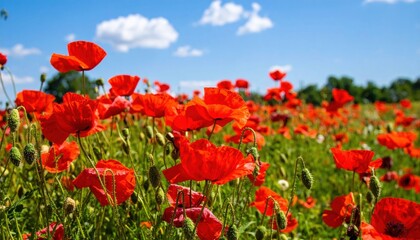 Red Poppies Blooming In A Sunny Meadow