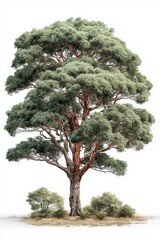 Realistic Tall Tree PNG, White Background, No Shadows, Isolated Nature Illustration for Design