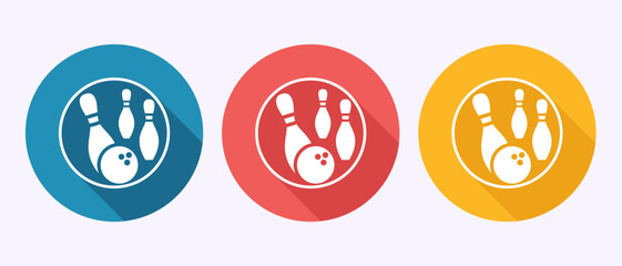 Bowling ball and pin icon design illustration, Bowling sign symbol in shadow button design