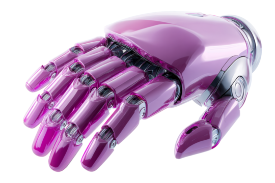 Robotic hand in vibrant purple color on transparent background - Powered by Adobe