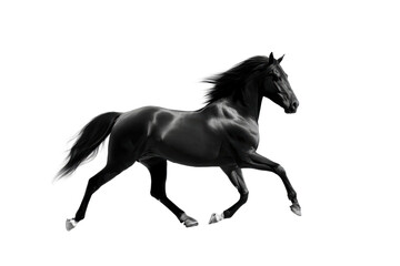 Black horse running with grace across a transparent background