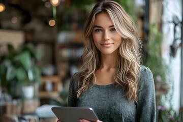 Fototapeta premium businesswoman with digital tablet in green office