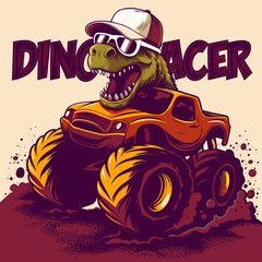 Monster truck with dino face t-shirt graphic design vector illustration 
