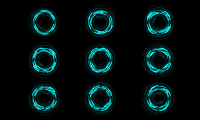 Set of sci fi blue neon circle user interface elements technology futuristic design modern creative on black background vector