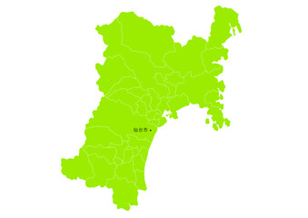 宮城県の行政区分付き地図