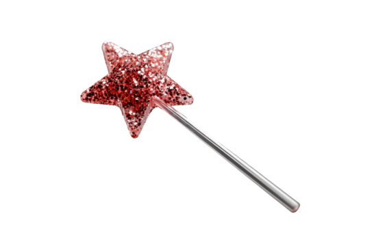 Sparkling red star wand with transparent background for magical themes