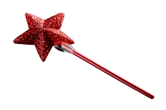 Colorful star shaped wand with glitter on a transparent background