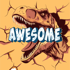 Awesome dinosaur face with cracking t-shirt graphic design vector illustration 
