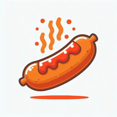 A cartoon sausage with ketchup steam rising from it