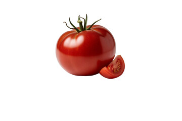 Fresh red tomato with a sliced piece on white background  