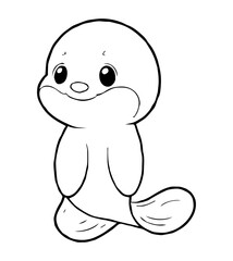 A cartoon seal with large eyes chubby cheeks and a sleek simple design