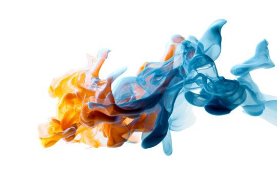 Colorful blue and orange smoke swirl on transparent bg