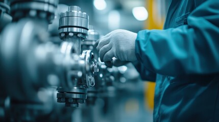 A skilled worker adjusts components of industrial machinery, showcasing precision and the essential role of labor in modern manufacturing processes within a factory environment.