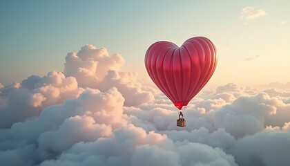 Fototapeta premium Heart-Shaped Hot Air Balloon Floating Above Clouds