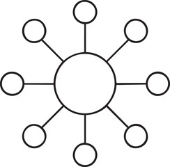 Network Diagram Illustration Central Circle Connected to Eight Outer Circles with Lines on White Background simple