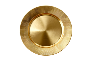 Elegant gold plate with textured design on a transparent background
